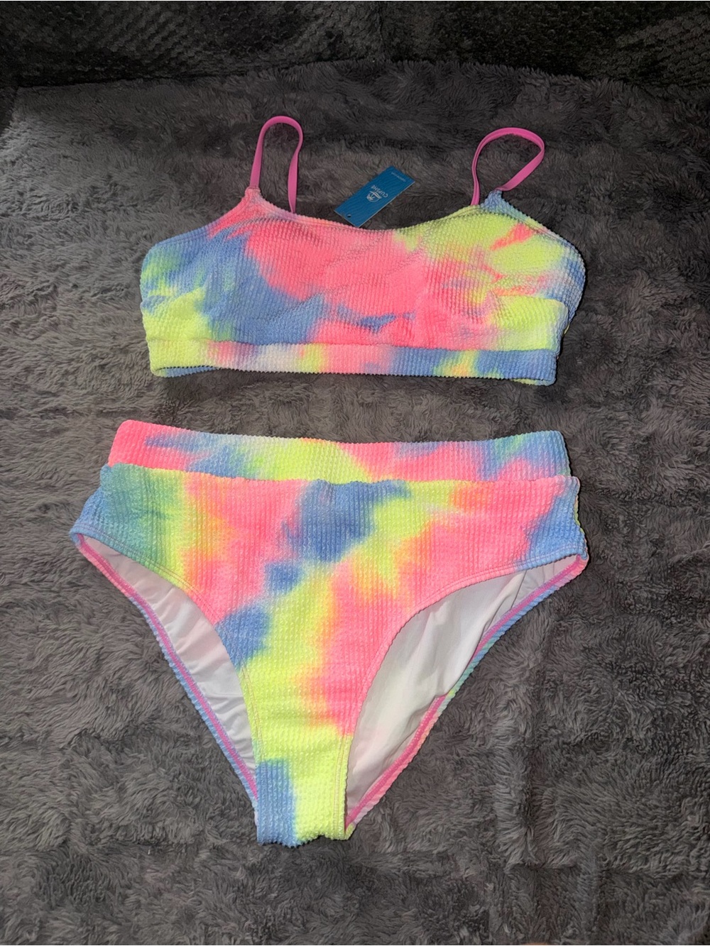Cupshe Tie-Dye Ribbed Bikini Set NWT - Pink, Yellow, Blue xl